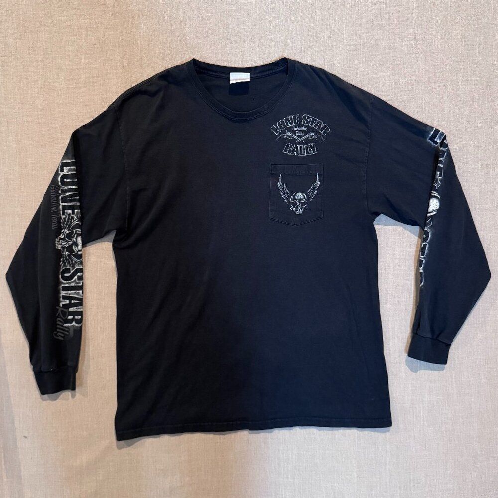 Vintage 2011 Lone Star Biker Rally Galveston TX Long Sleeve T-Shirt Skull Wings